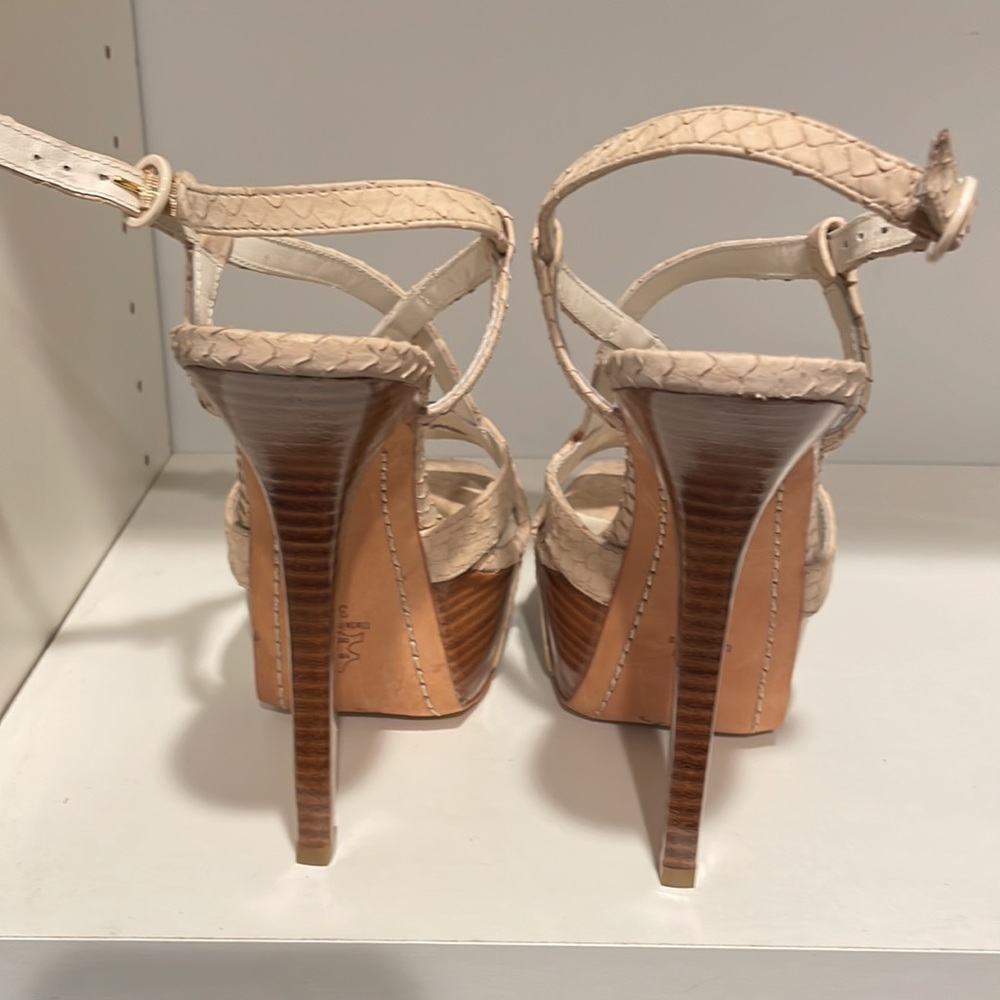 Alice And Olivia Cream Python Strapped Heels - image 3